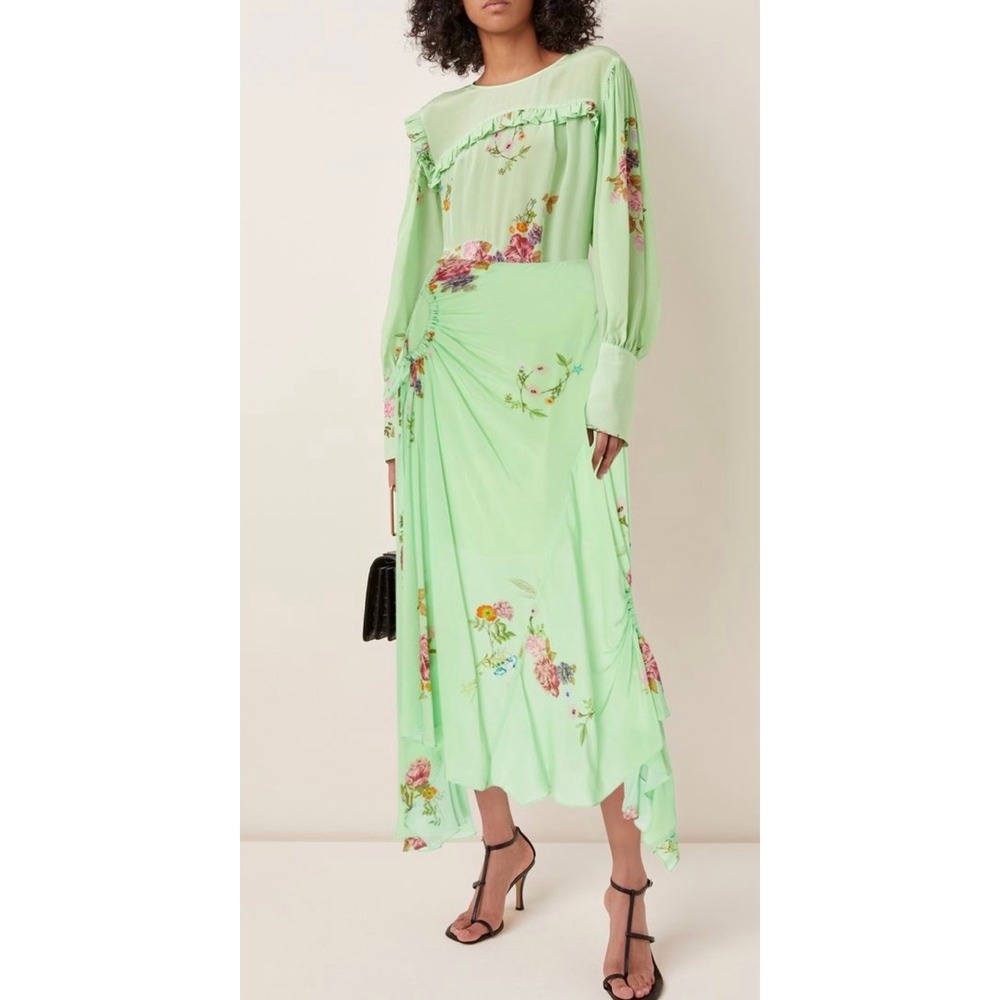 Preen Line Arya Ruched Floral-Print‎ Chiffon Midi Skirt-Size Medium